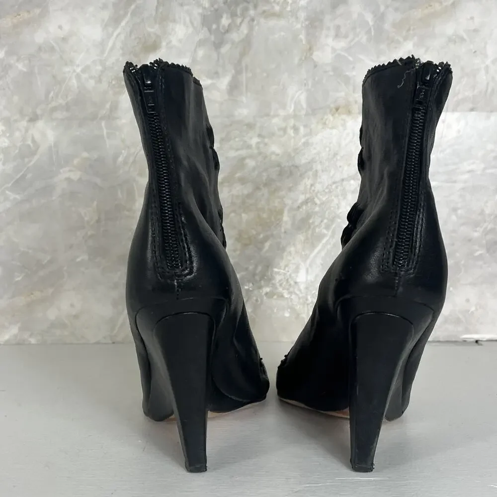 Sam Edelman Krosby Black Leather Cut-Out Ankle Bootie Heels Women's Size 11M